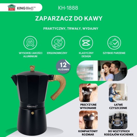 KAWIARKA ESPRESSO KAFETERKA CIŚNIENIOWA KINGHOFF 600ML / 12 FILIŻANEK KH-1888