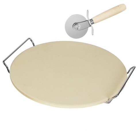 Kamień szamotowy do pieczenia pizzy z radełkiem nożem do krojenia + stojak 33cm BRUNBESTE BB-1782