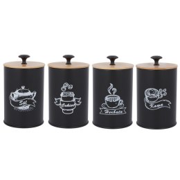 KOMPLET 4 POJEMNIKÓW KAWA HERBATA CUKIER SÓL 16X9,5CM BRUNBESTE BB-2681 (NAPISY PL)
