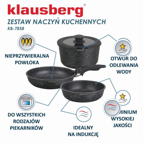 KOMPLET GARNKÓW Z MARMURKOWĄ POWŁOKĄ NIEPRZYWIERAJĄCĄ 5-ELE KLAUSBERG KB-7858