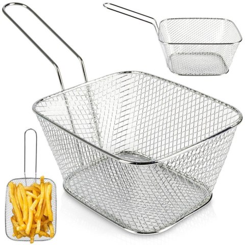 Koszyk na frytki do serwowania frytek metalowy srebrny 14x12x7cm HIT 139274
