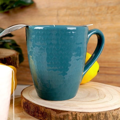 Kubek ceramiczny do kawy herbaty niebieski RELIEF duży 390 ml ORION 128835