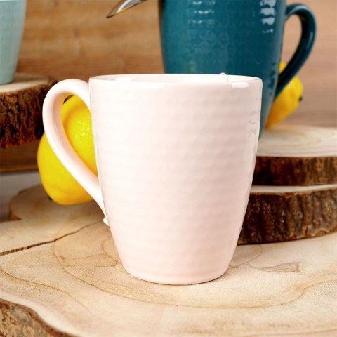 Kubek ceramiczny do kawy herbaty różowy RELIEF duży 390 ml ORION 128834