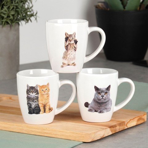 Kubki ceramiczne do kawy herbaty koty 220 ml zestaw kubków 3 sztuki EXCELLENT HOUSEWARE 139701