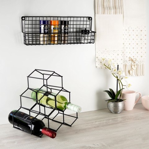 Metalowy stojak na wino butelki wina czarny do 6 butelek 29.5x28.5cm VILDE 229059