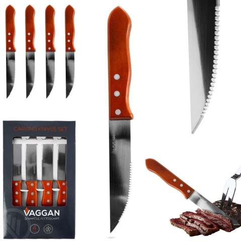 NOŻE DO STEKÓW BURGERÓW PIZZY MIĘS SZTUĆCE STALOWE 24.5CM 4 SZTUKI VAGGAN 139163