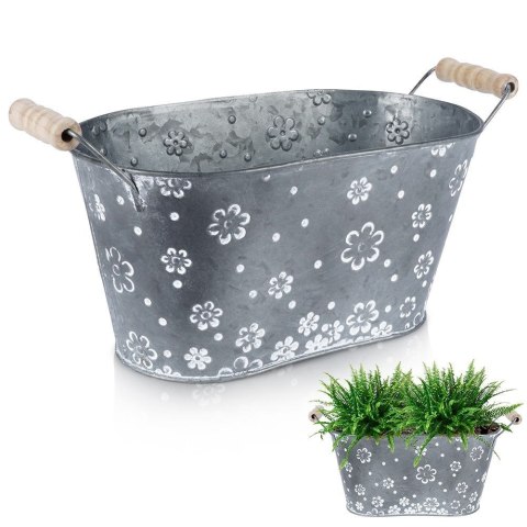 Osłonka na doniczkę metalowa kwiatki mała podłużna 29,5 cm VILDE 339415