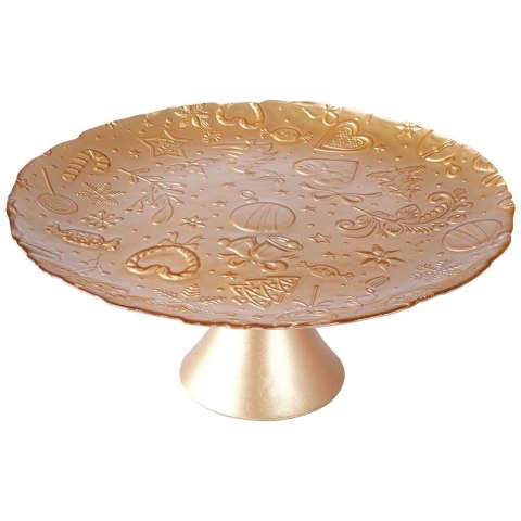 Patera na ciasto babeczki owoce tort szklana złota na nóżce 28cm VILDE 139239