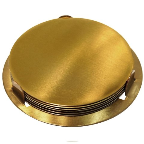 Podstawki pod kubek kubki stalowe podkładki ze stojakiem złote 10cm 6 sztuk EXCELLENT HOUSEWARE 139137