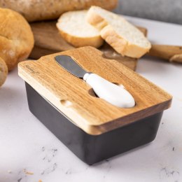 PORCELANOWA MASELNICZKA Z NOŻYKIEM POKRYWKA AKACJA KLAUSBERG KB-7784 CZARNA