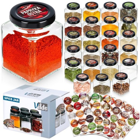 Pojemniki na przyprawy 24 szt 100ml pojemnik szklany + 90 etykiety VILDE 229193