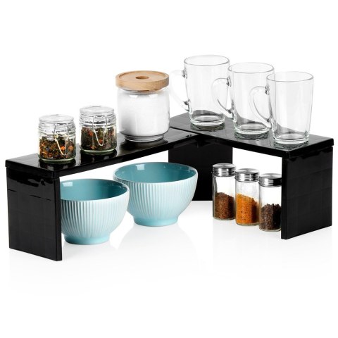 Półka kuchenna regulowana narożna podłużna czarna organizer 47x32x15.5cm VILDE 229207
