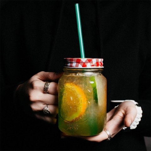 Słoik do picia napojów szklany z zakrętką i słomką 450ml ORION 125551