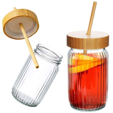 Słoik do picia napojów szklany z zakrętką i słomką grube szkło 500ml EXCELLENT HOUSEWARE 139177