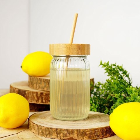 Słoik do picia napojów szklany z zakrętką i słomką grube szkło 500ml EXCELLENT HOUSEWARE 139177