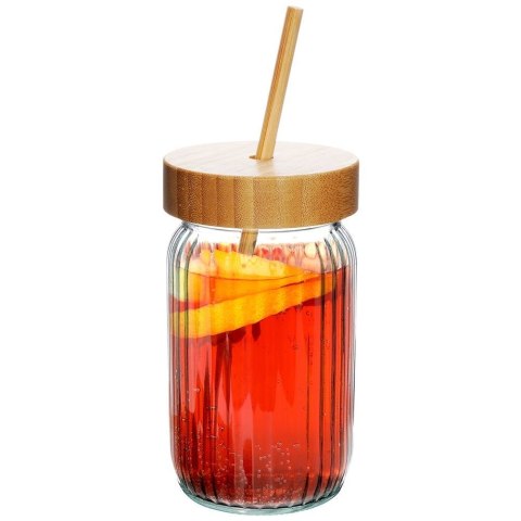 Słoik do picia napojów szklany z zakrętką i słomką grube szkło 500ml EXCELLENT HOUSEWARE 139177