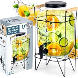 SŁÓJ SŁOIK DO NAPOJÓW Z KRANIKIEM I STOJAKIEM CZARNYM KRAN NA NAPOJE WODĘ LEMONIADĘ 5.5L VILDE 139601