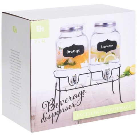 SŁÓJ SŁOIK DO NAPOJÓW Z KRANIKIEM SZKLANY PODWÓJNY ZE STOJAKIEM 2X4L 2 SZT. EXCELLENT HOUSEWARE 139009