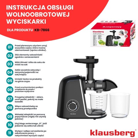 SOKOWIRÓWKA WOLNOOBROTOWA 150W DO OWOCÓW I WARZYW COLD PRESS KLAUSBERG KB-7866