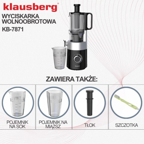 SOKOWIRÓWKA WOLNOOBROTOWA 180W DO OWOCÓW I WARZYW COLD PRESS KLAUSBERG KB-7871