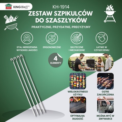 SZPIKULCE NA SZASZŁYKI, DO GRILLA, 4 SZT, 35,8CM, STAL NIERDZEWNA, KINGHOFF KH-1914