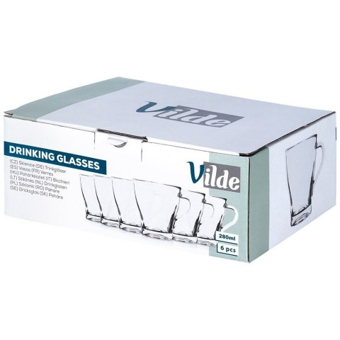 Szklanki do kawy herbaty z uchem 250ml 6 szt zestaw szklanek komplet VILDE 139613