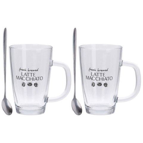 Szklanki do kawy latte 300ml 2 sztuki zestaw szklanek komplet łyżeczki EXCELLENT HOUSEWARE 122723