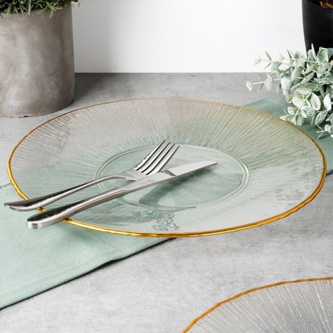 Talerz obiadowy płytki szklany złoty patera 30cm VILDE 139722