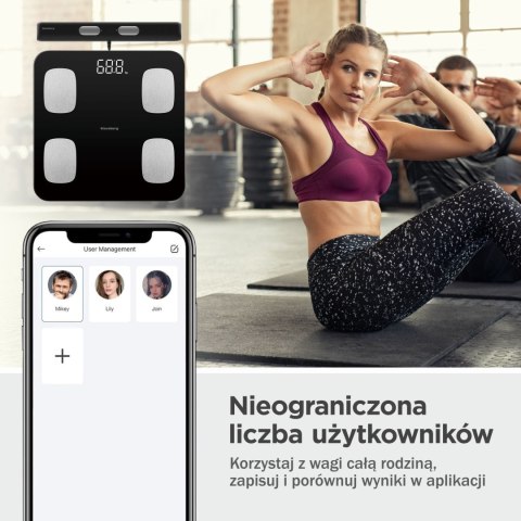 WAGA ŁAZIENKOWA Z POMIAREM TKANKI TŁUSZCZOWEJ I SKŁADU CIAŁA, SMART, BT, KLAUSBERG KB-7852 CZARNA