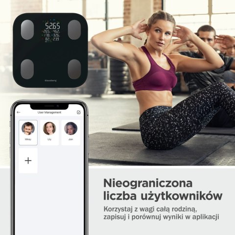 WAGA ŁAZIENKOWA Z POMIAREM TKANKI TŁUSZCZOWEJ I SKŁADU CIAŁA, SMART, BT, KLAUSBERG KB-7854 CZARNA