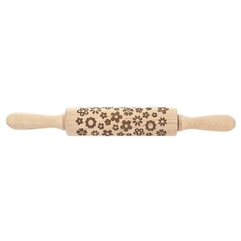 Wałek do ciasta drewniany dekoracyjny obrotowy z wzorem kwiaty 33cm ORION 141256