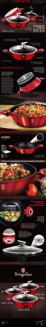WOK GARNEK GRANITOWY 32CM 4.9L BERLINGER HAUS METALLIC LINE BURGUNDY BH-1264-N