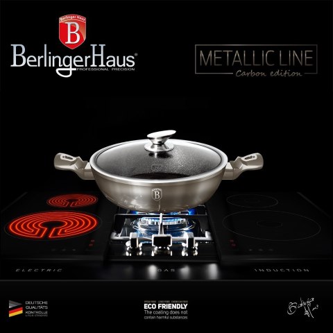 WOK GARNEK Z POWŁOKĄ GRANITOWĄ 28cm 3.8L BERLINGER HAUS METALLIC LINE CARBON BH-1241-N