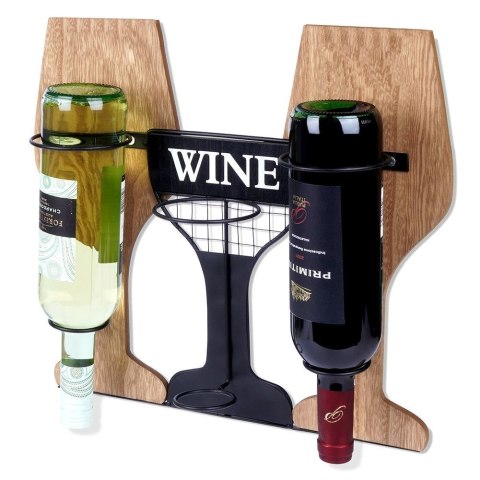 Wieszak uchwyt na wino butelki wina do butelek drewniany metalowy HOME STYLING COLLECTION 229088