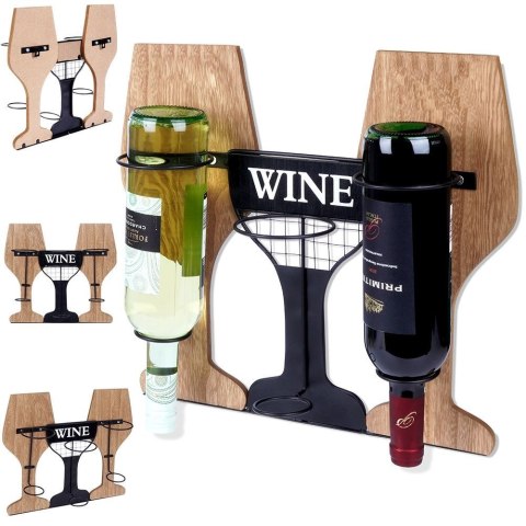 Wieszak uchwyt na wino butelki wina do butelek drewniany metalowy HOME STYLING COLLECTION 229088