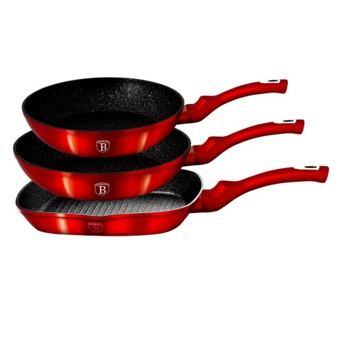ZESTAW 3 PATELNI GRANITOWYCH 20/24/28CM BERLINGER HAUS METALLIC LINE BURGUNDY BH-1289-N