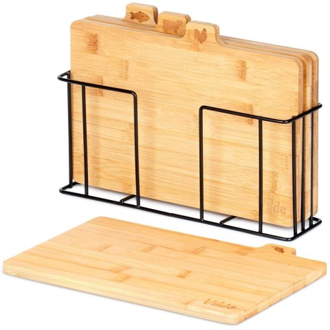 Zestaw desek deski do krojenia bambusowe ze stojakiem 4-ele 28x20cm VILDE 259004