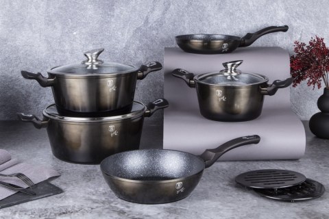 ZESTAW GARNKÓW Z POWŁOKĄ GRANITOWĄ 13-ELE BERLINGER HAUS SHINY BLACK BH-7032