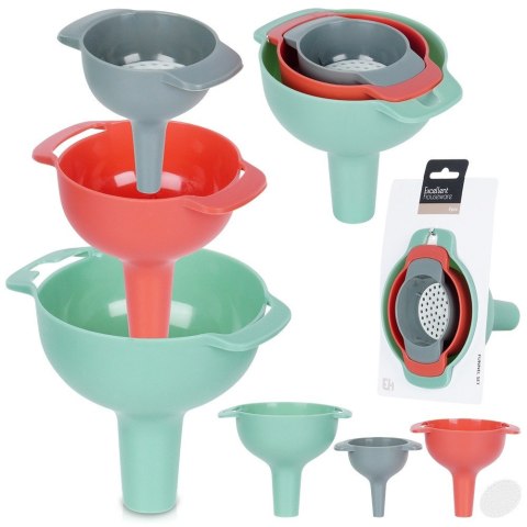 ZESTAW LEJKÓW KUCHENNYCH Z SITKIEM 10/8/6 CM 4-ELE LEJEK SITKO EXCELLENT HOUSEWARE 259731