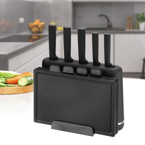 ZESTAW NOŻY Z DESKAMI KUCHENNYMI NA PODSTAWCE 10-ELE CZARNY MAESTRO MR-1412-BL