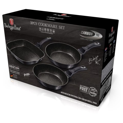 ZESTAW PATELNI GRANITOWYCH 20,24,28cm BERLINGER HAUS METALLIC LINE CARBON PRO BH-6904