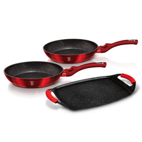 ZESTAW PATELNI GRANITOWYCH + PŁYTA DO SMAŻENIA BERLINGER HAUS METALLIC LINE BURGUNDY BH-1668