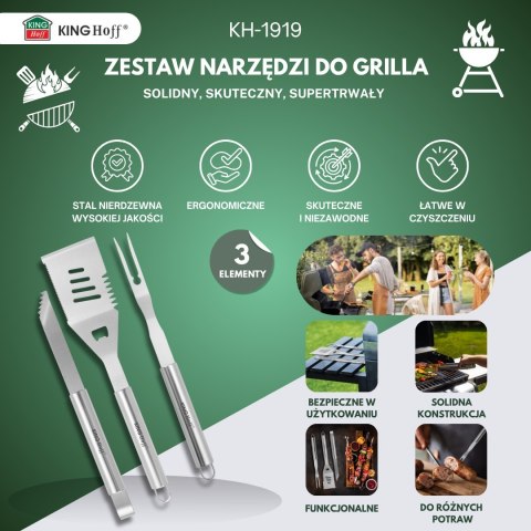 ZESTAW PRZYBORÓW DO GRILLA, 3 ELEMENTY, NARZĘDZIA DO GRILLOWANIA, KINGHOFF KH-1919