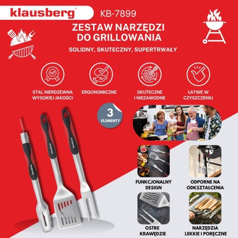 ZESTAW PRZYBORÓW DO GRILLA, 3 ELEMENTY, NARZĘDZIA DO GRILLOWANIA, KLAUSBERG KB-7899