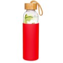 Butelka szklana na wodę soki z silikonowym pokrowcem czerwona 500 ml EXCELLENT HOUSEWARE 124502-C