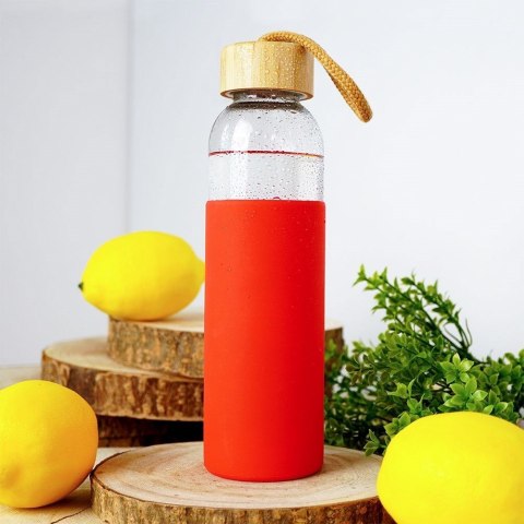 Butelka szklana na wodę soki z silikonowym pokrowcem czerwona 500 ml EXCELLENT HOUSEWARE 124502-C