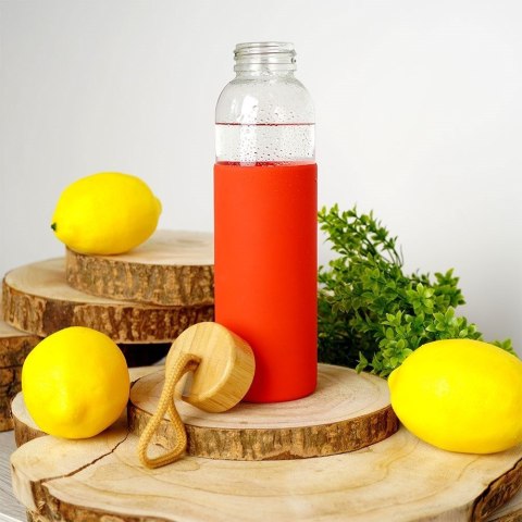 Butelka szklana na wodę soki z silikonowym pokrowcem czerwona 500 ml EXCELLENT HOUSEWARE 124502-C