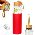 Butelka szklana na wodę soki z silikonowym pokrowcem czerwona 500 ml EXCELLENT HOUSEWARE 124502-C