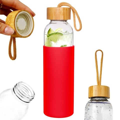 Butelka szklana na wodę soki z silikonowym pokrowcem czerwona 500 ml EXCELLENT HOUSEWARE 124502-C