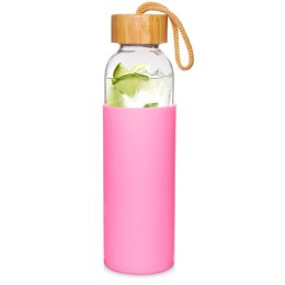 Butelka szklana na wodę soki z silikonowym pokrowcem różowa 500 ml EXCELLENT HOUSEWARE 124502-R